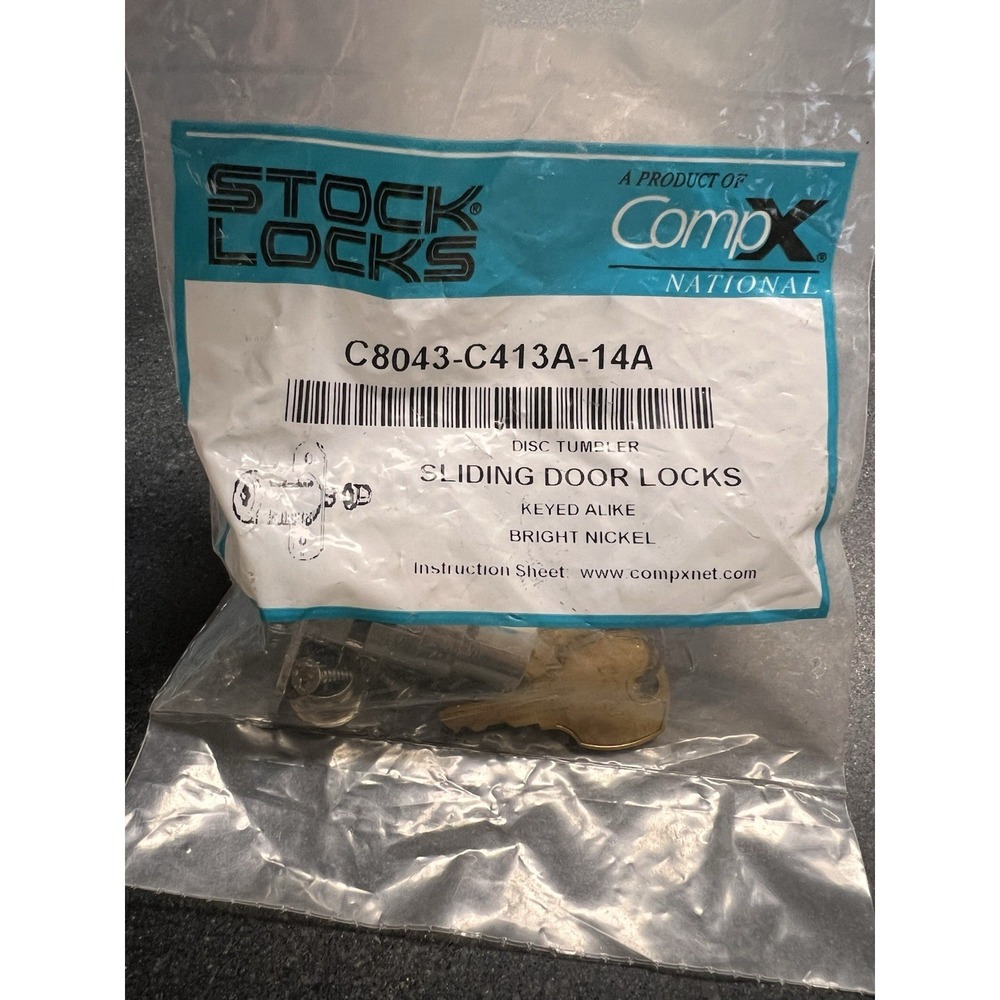 Compx National Sliding Door Lock, Nickel, Key C413A C8043-C413A-14A